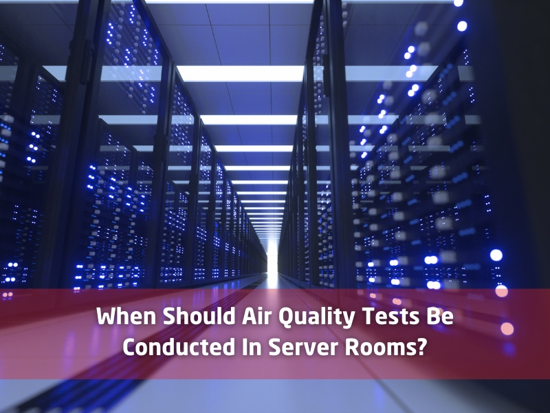 Data centre corridor highlighting the importance of air quality tests in server rooms.