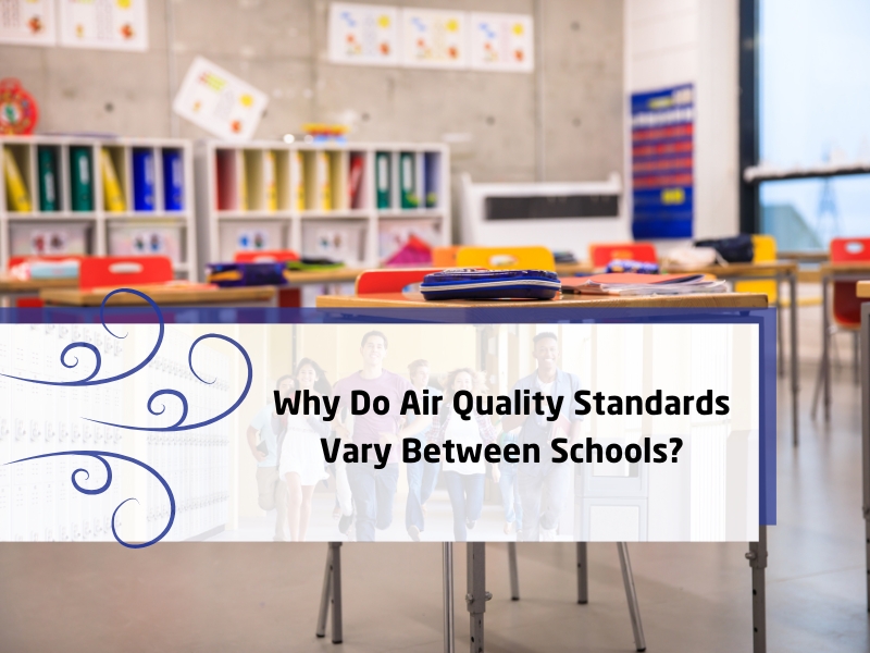 Classroom setting discussing why air quality standards vary between schools, focusing on ventilation and safety.